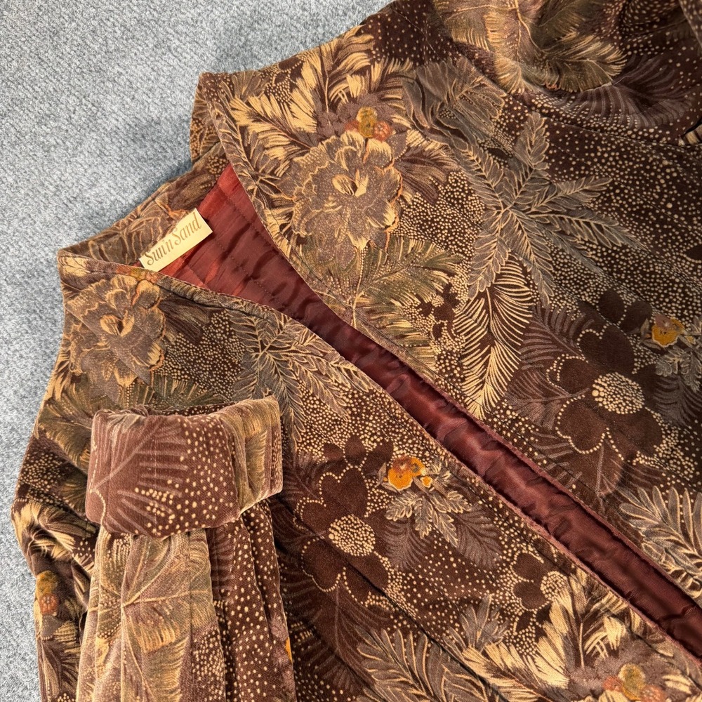 Sun n Sand Women Quilted Velvet Floral Open Front Jacket Boho Autumnal #4670